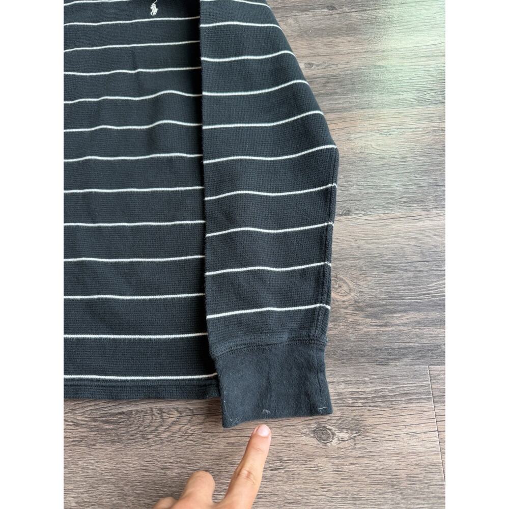 Polo Ralph Lauren Thermal Shirt Womens XL Black White Stripe Waffle Knit Cotton - Picture 5 of 9